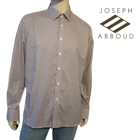 Joseph Abboud Check Dress Shirt Cotton Button Down Collar Long Sleeve Luxury - Picture 13 of 15